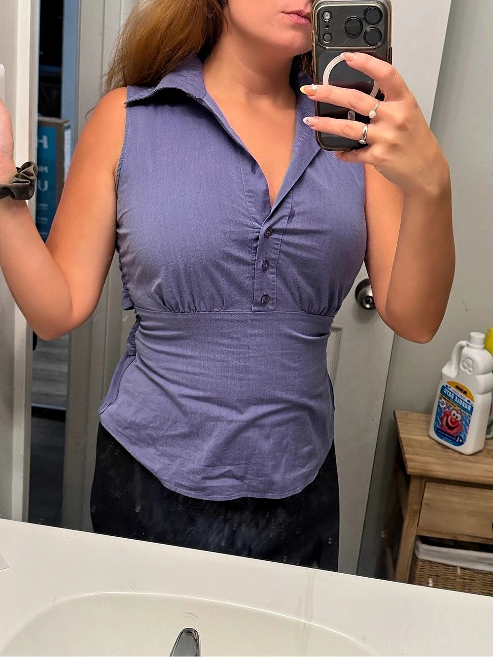 New York & Company Sleeveless Button Front Blouse in Purple